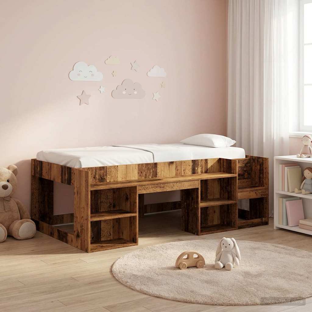 Kids'Bed Frame with Storage Old Wood 90 x 200 cm