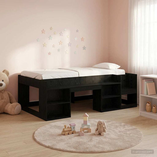 Kids'Bed Frame with Storage Black Oak 98.5 x 200 cm