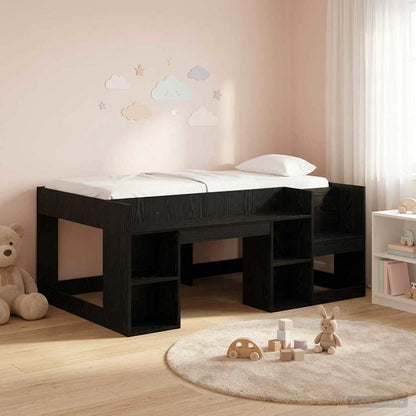 Kids'Bed Frame with Storage Black Oak 80 x 160 cm