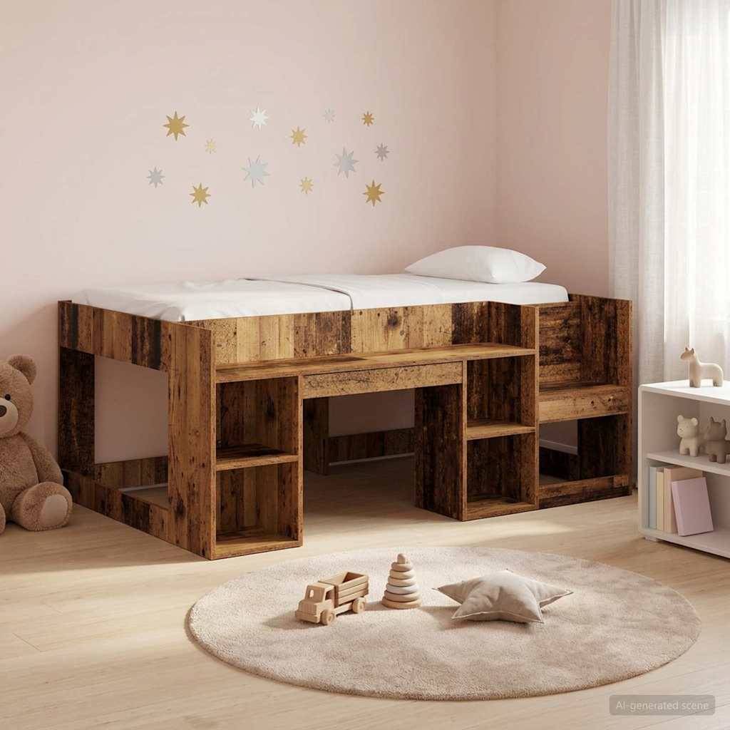 Kids'Bed Frame with Storage Old Wood 80 x 160 cm