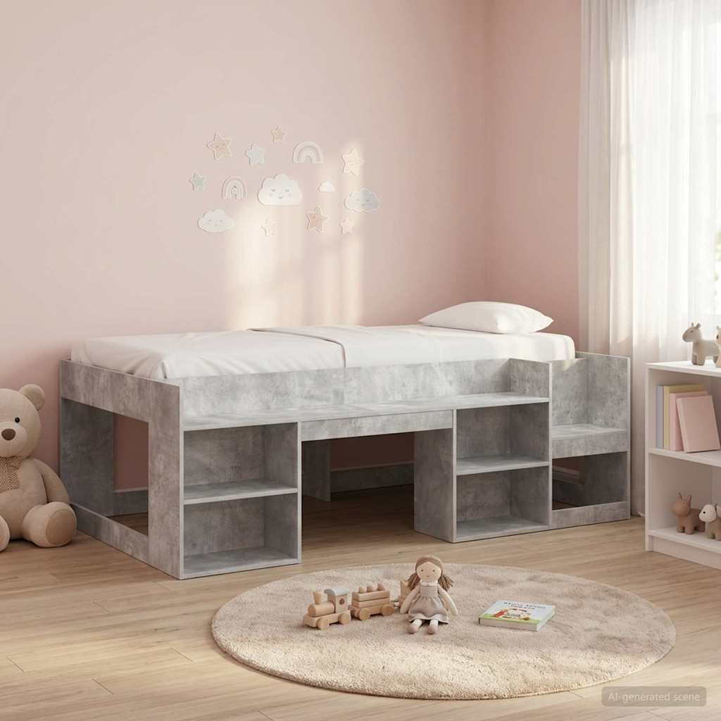Kids'Bed Frame with Storage Concrete Grey 90 x 190 cm