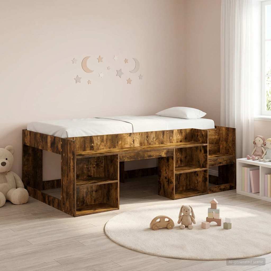 Kids'Bed Frame with Storage Smoked Oak 90 x 190 cm