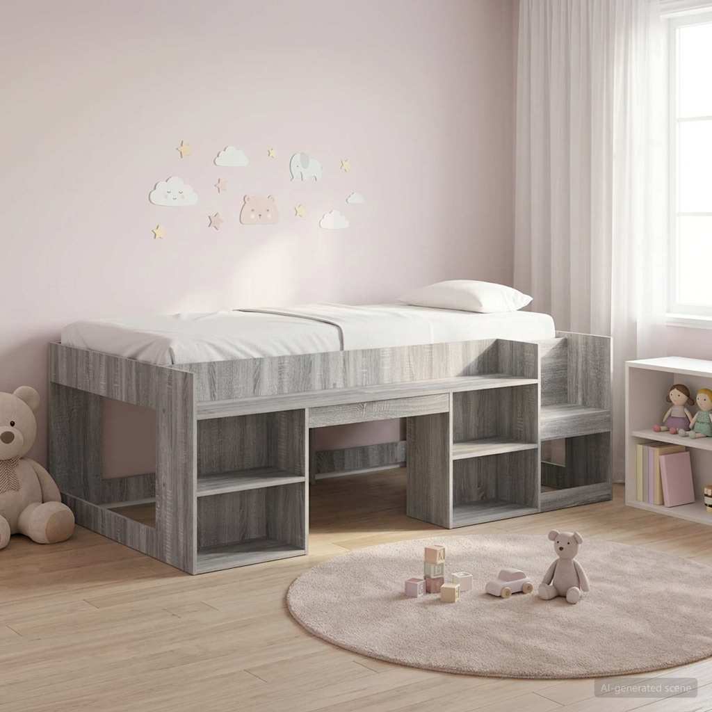 Kids'Bed Frame with Storage Grey Sonoma 90 x 190 cm