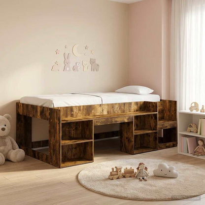 Kids'Bed Frame with Storage Smoked Oak 75 x 190 cm