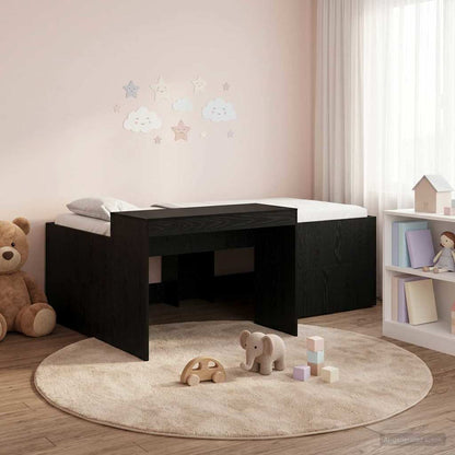 Kids'High Bed Frame with Desk Black 80 x 200 cm
