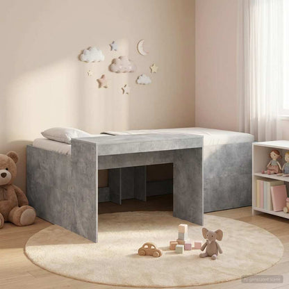 Kids'High Bed Frame with Desk Concrete Grey 80 x 200 cm
