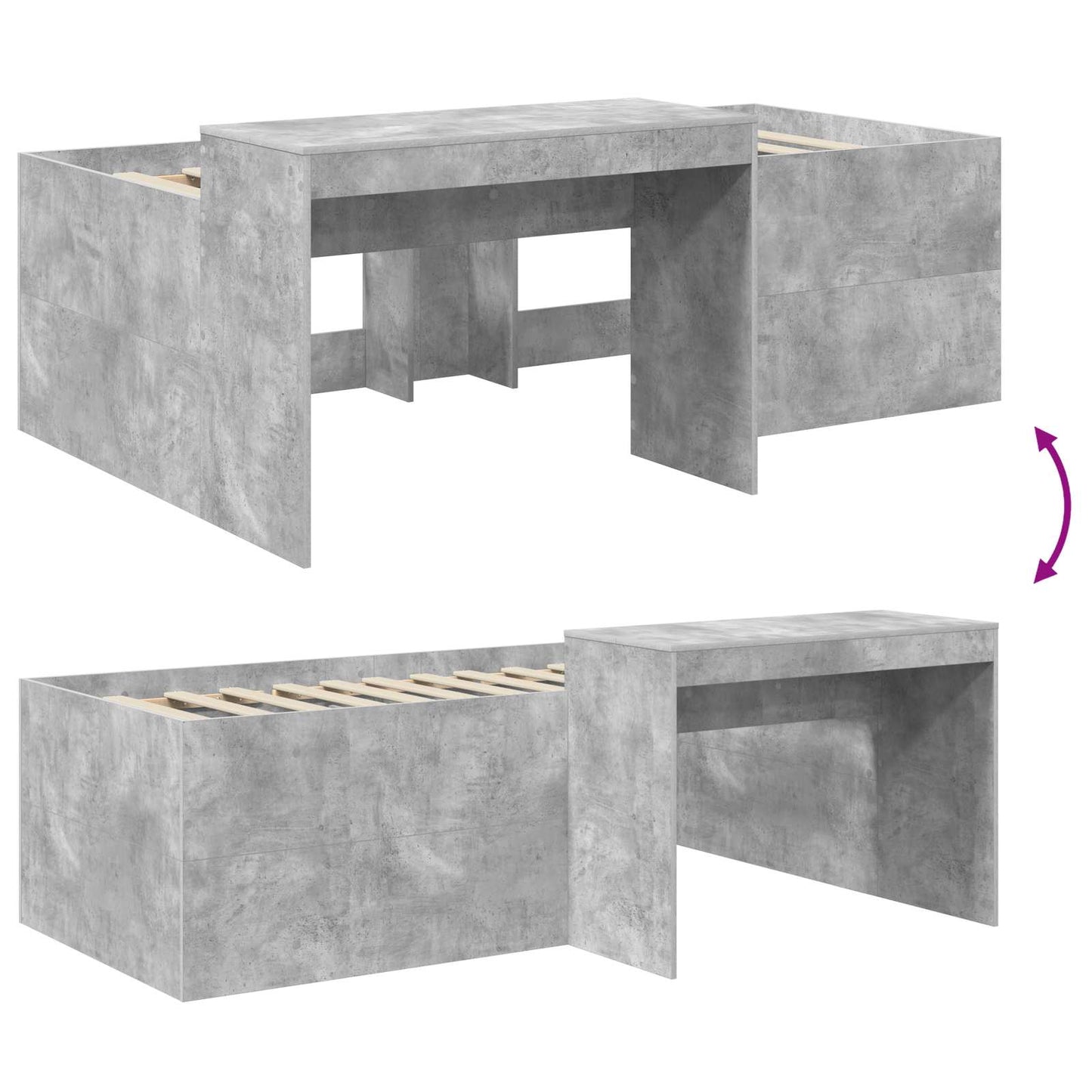 Kids'High Bed Frame with Desk Concrete Grey 80 x 200 cm