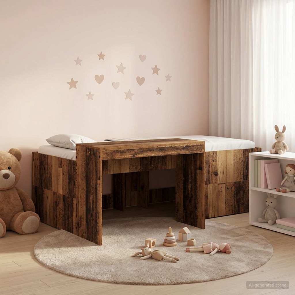 Kids'High Bed Frame with Desk Old wood 80 x 200 cm