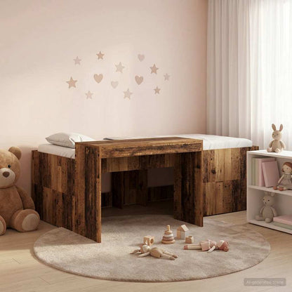 Kids'High Bed Frame with Desk Old wood 80 x 200 cm