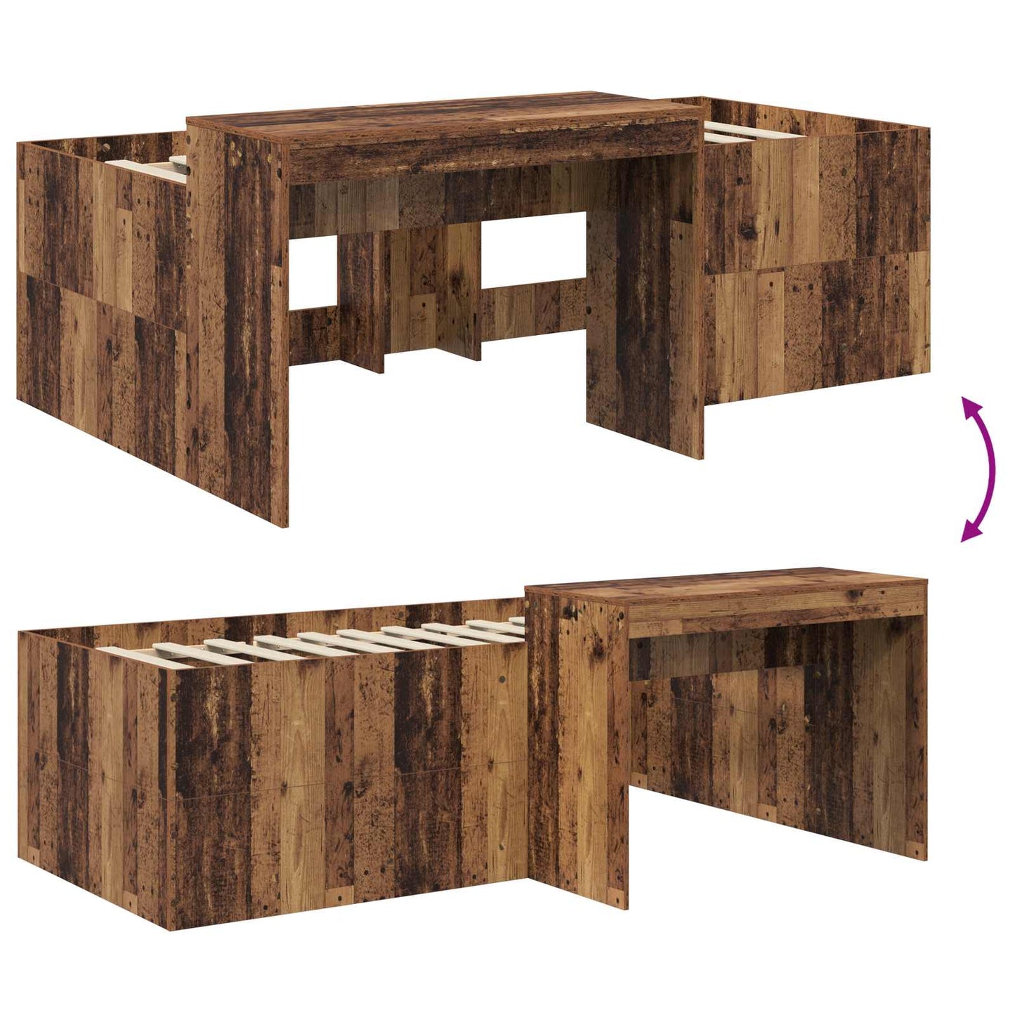Kids'High Bed Frame with Desk Old wood 80 x 200 cm