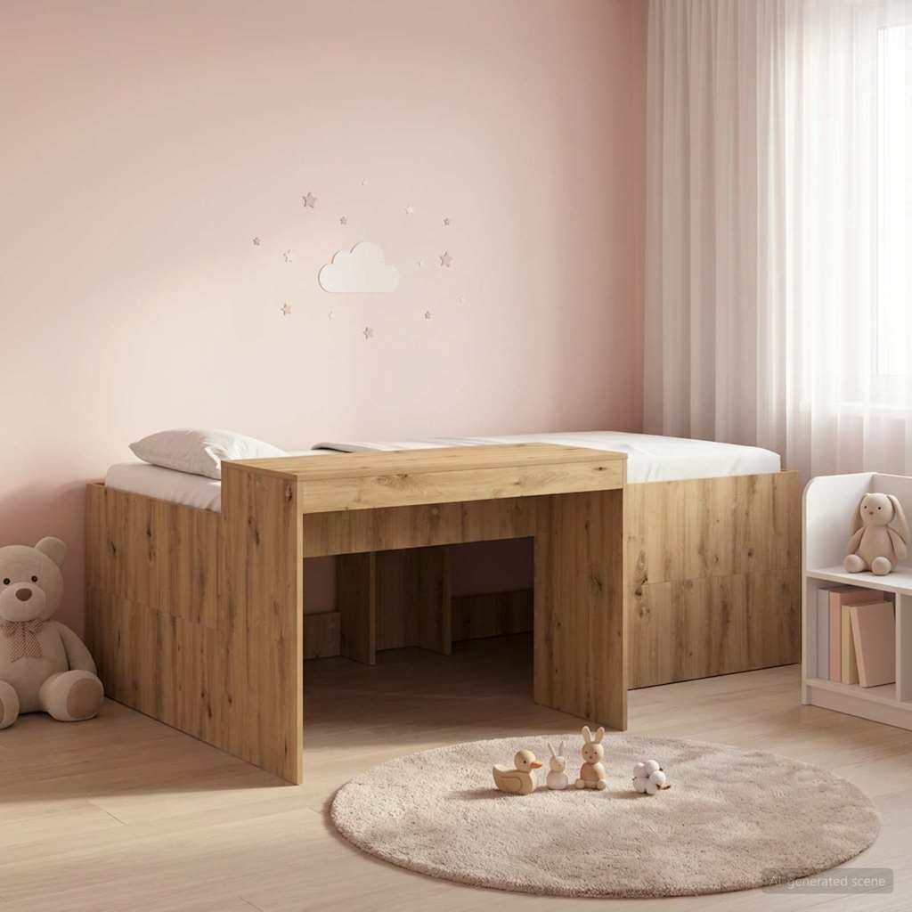 Kids'High Bed Frame with Desk Artisan Oak 80 x 200 cm