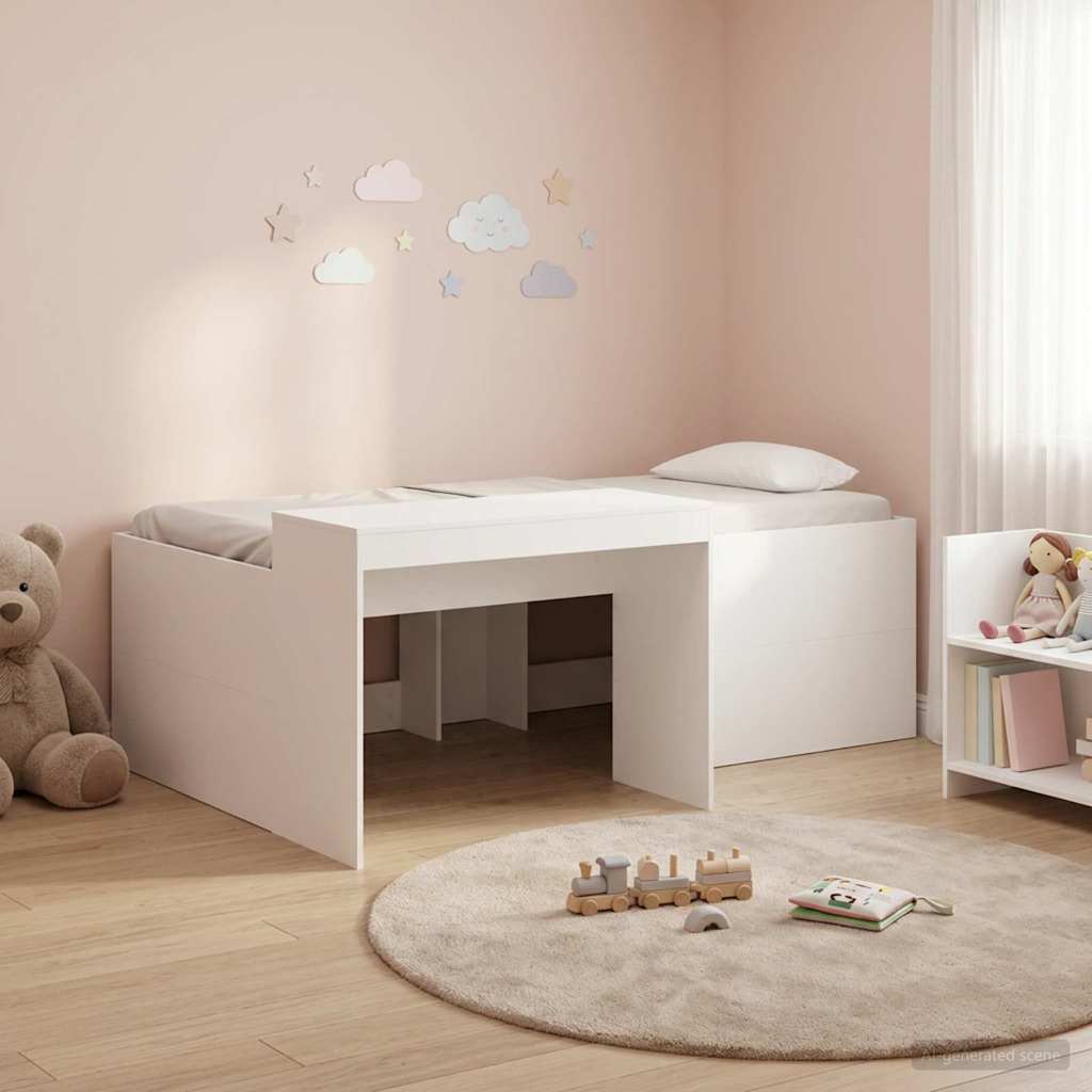 Kids'High Bed Frame with Desk White 90 x 200 cm