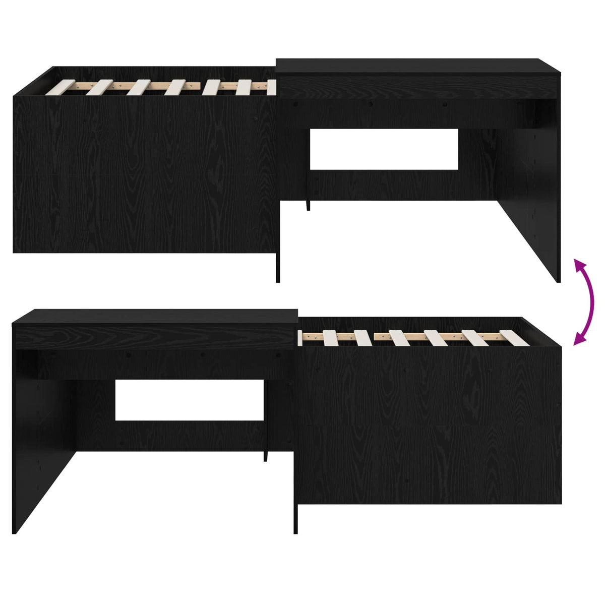 Kids'High Bed Frame with Desk Black 90 x 200 cm