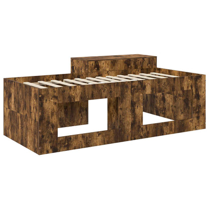 Kids'High Bed Frame with Desk Smoked Oak 90 x 200 cm