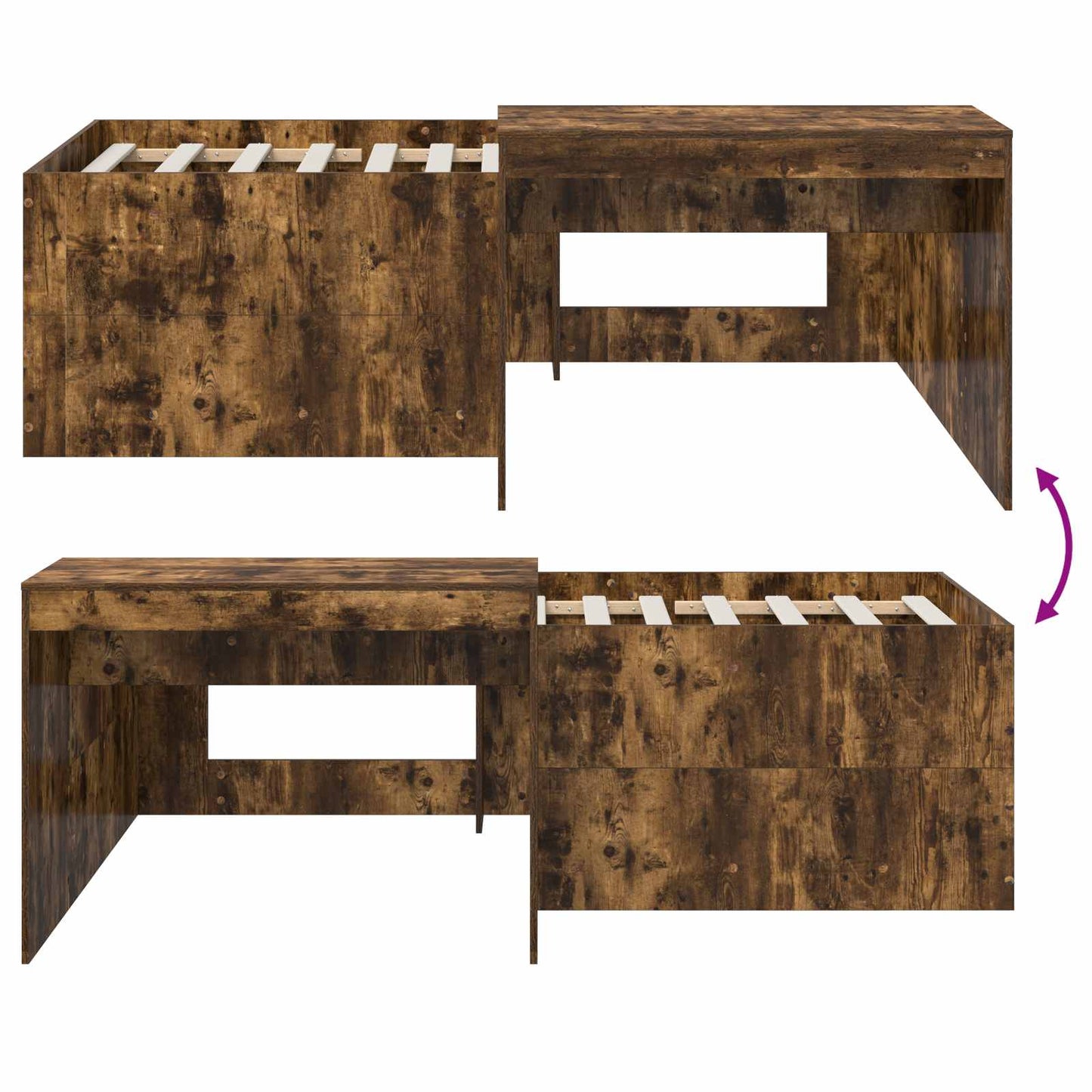 Kids'High Bed Frame with Desk Smoked Oak 90 x 200 cm