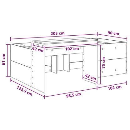 Kids'High Bed Frame with Desk Smoked Oak 90 x 200 cm