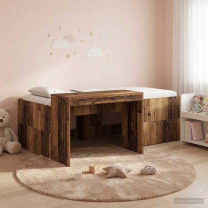 Kids'High Bed Frame with Desk Old wood 90 x 200 cm