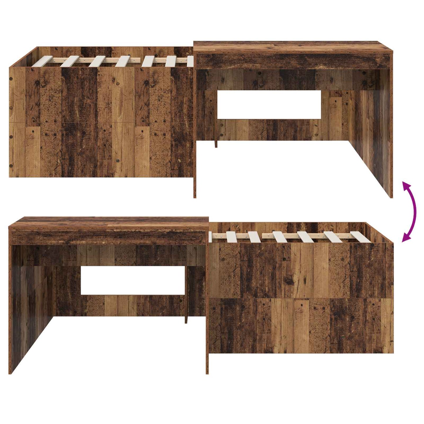 Kids'High Bed Frame with Desk Old wood 90 x 200 cm