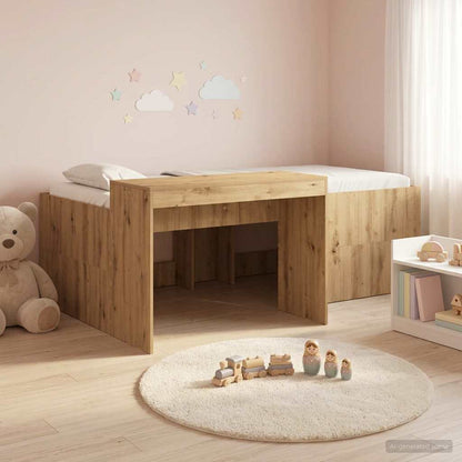 Kids'High Bed Frame with Desk Artisan Oak 90 x 200 cm