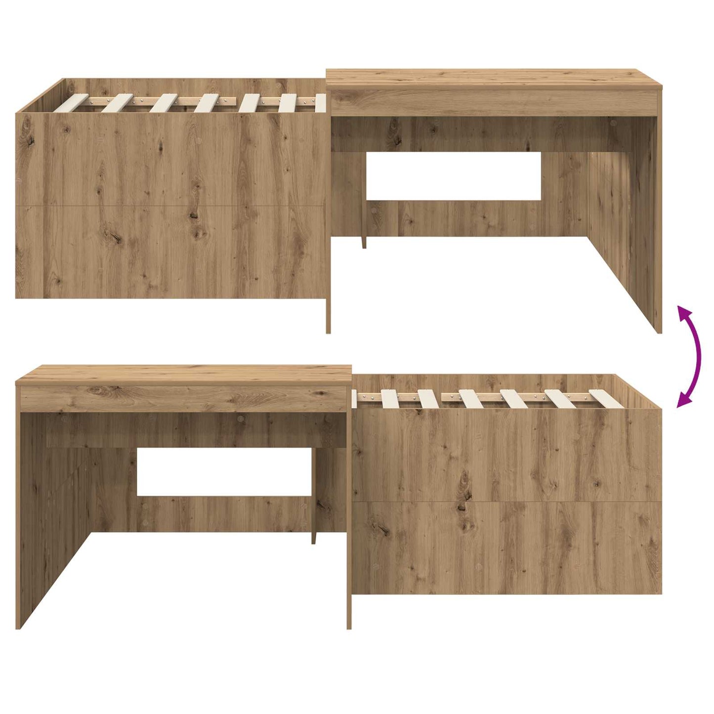Kids'High Bed Frame with Desk Artisan Oak 90 x 200 cm