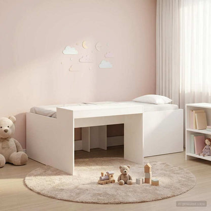 Kids'High Bed Frame with Desk White 98.5 x 200 cm