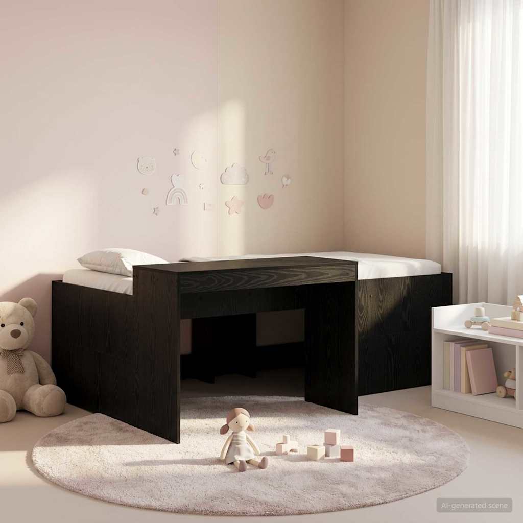 Kids'High Bed Frame with Desk Black 98.5 x 200 cm