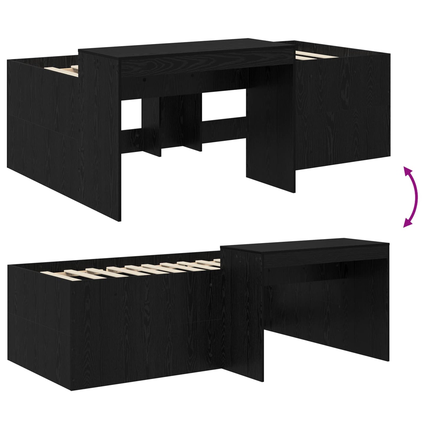 Kids'High Bed Frame with Desk Black 98.5 x 200 cm