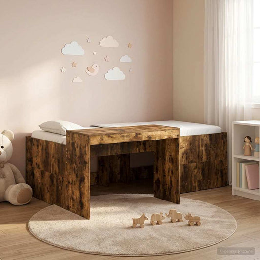 Kids'High Bed Frame with Desk Smoked Oak 98.5 x 200 cm