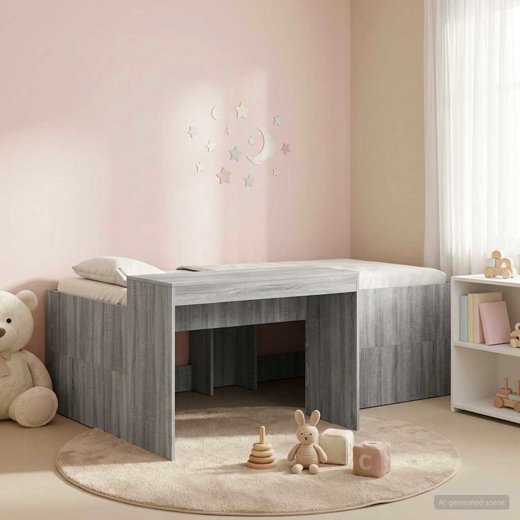 Kids'High Bed Frame with Desk Grey Sonoma 98.5 x 200 cm