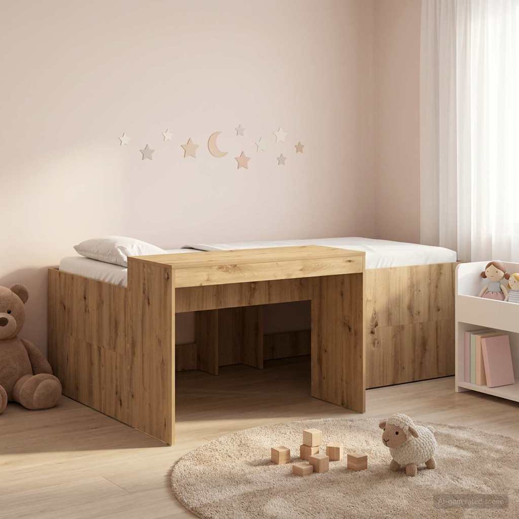 Kids'High Bed Frame with Desk Artisan Oak 98.5 x 200 cm