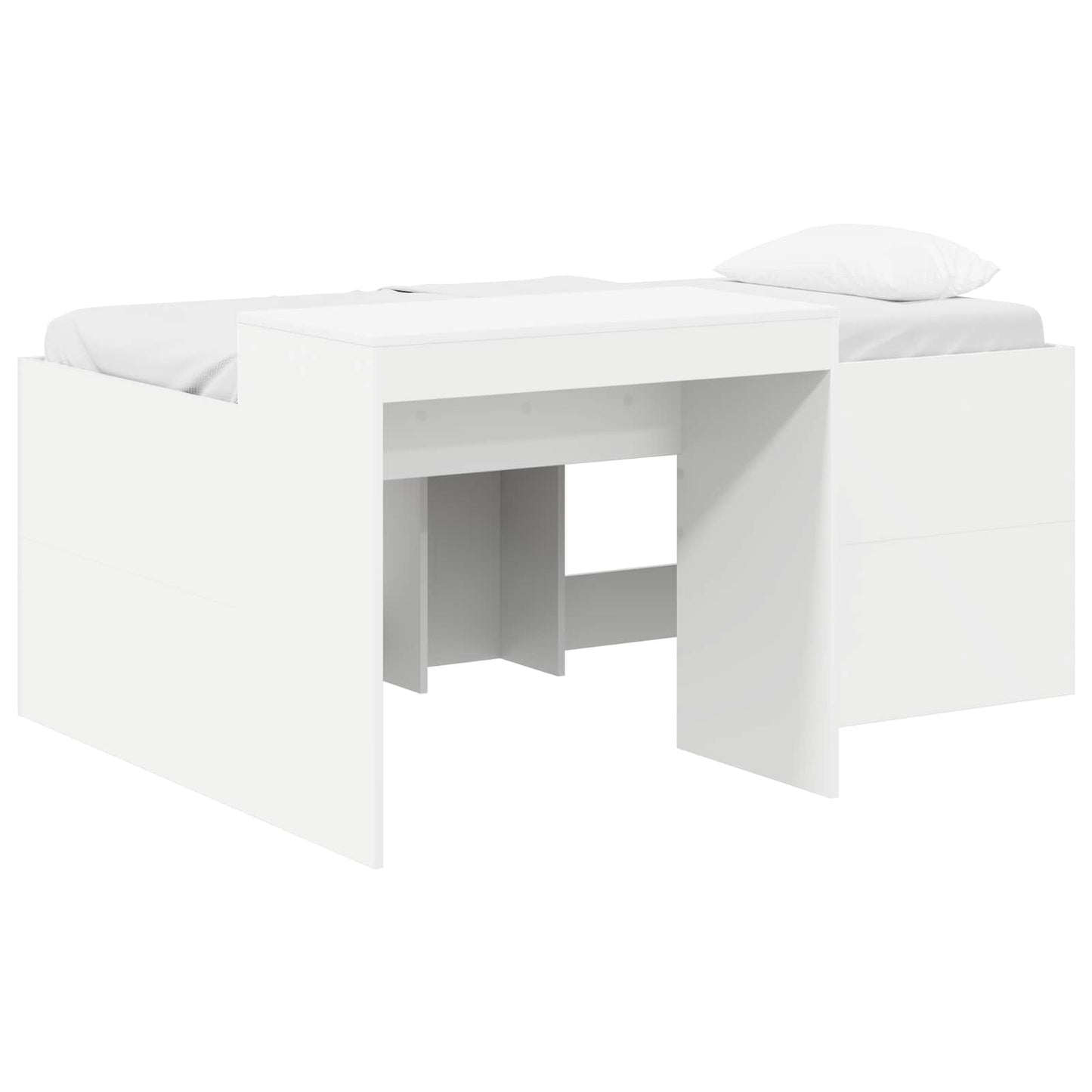 Kids'High Bed Frame with Desk White Engineered Wood