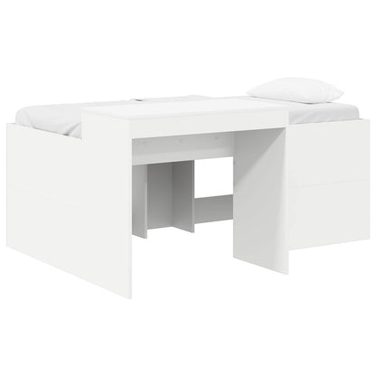 Kids'High Bed Frame with Desk White Engineered Wood