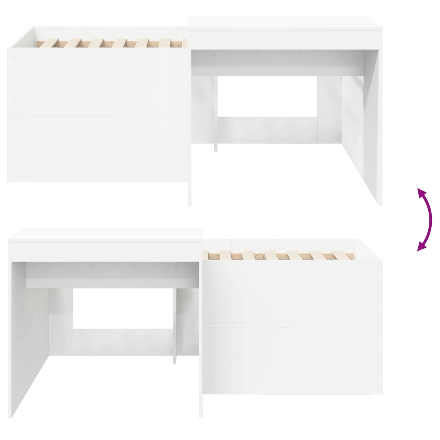 Kids'High Bed Frame with Desk White Engineered Wood