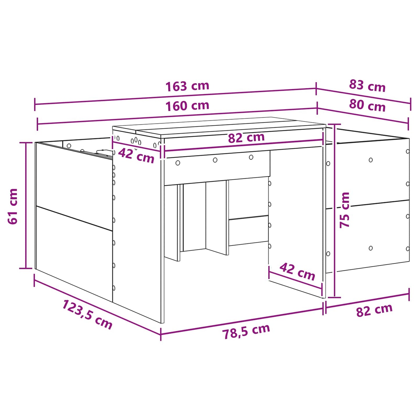 Kids'High Bed Frame with Desk White Engineered Wood