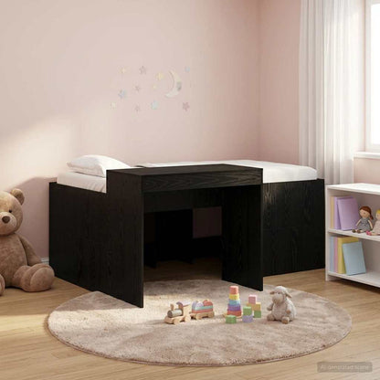Kids'High Bed Frame with Desk Black Engineered Wood