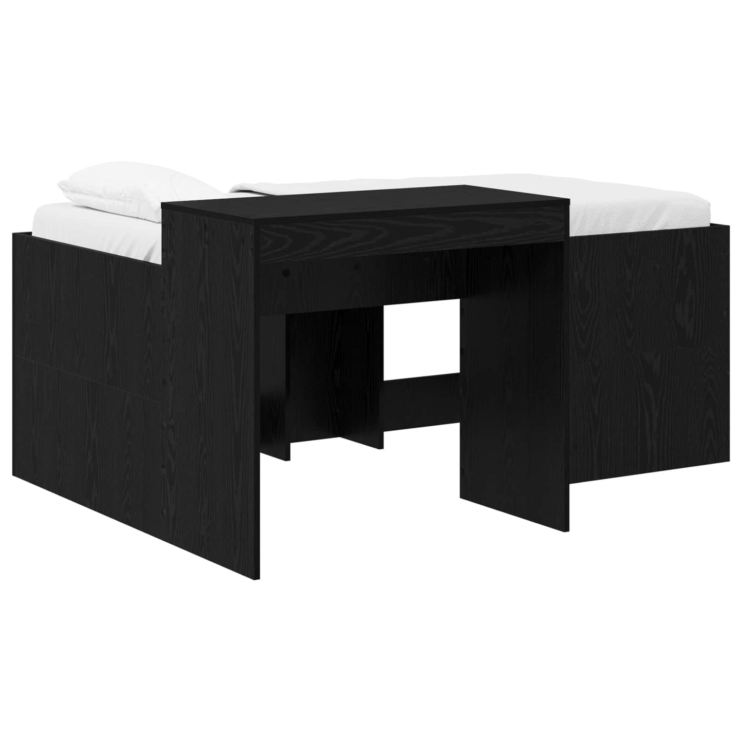 Kids'High Bed Frame with Desk Black Engineered Wood