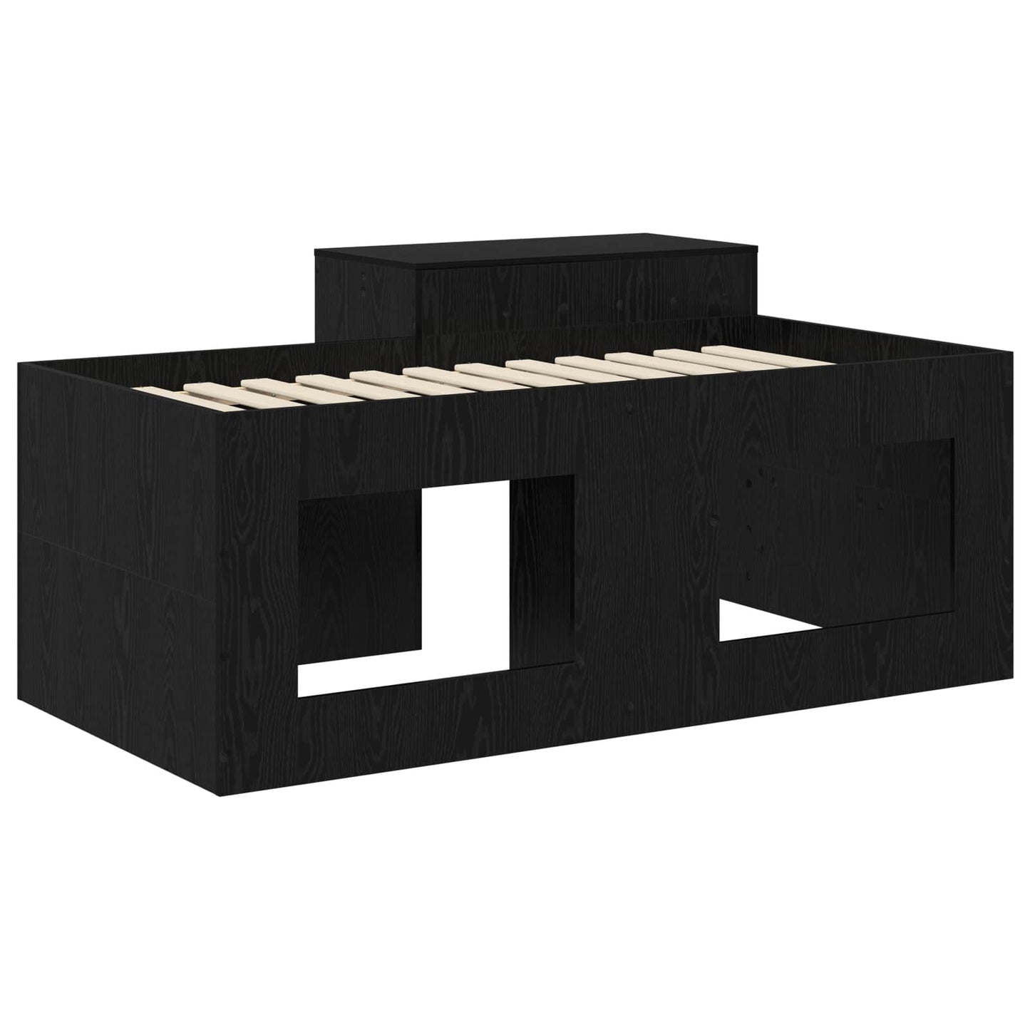 Kids'High Bed Frame with Desk Black Engineered Wood