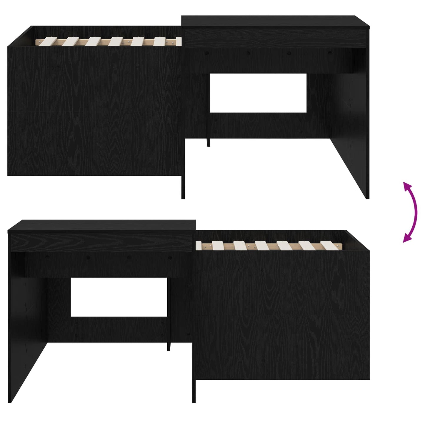 Kids'High Bed Frame with Desk Black Engineered Wood