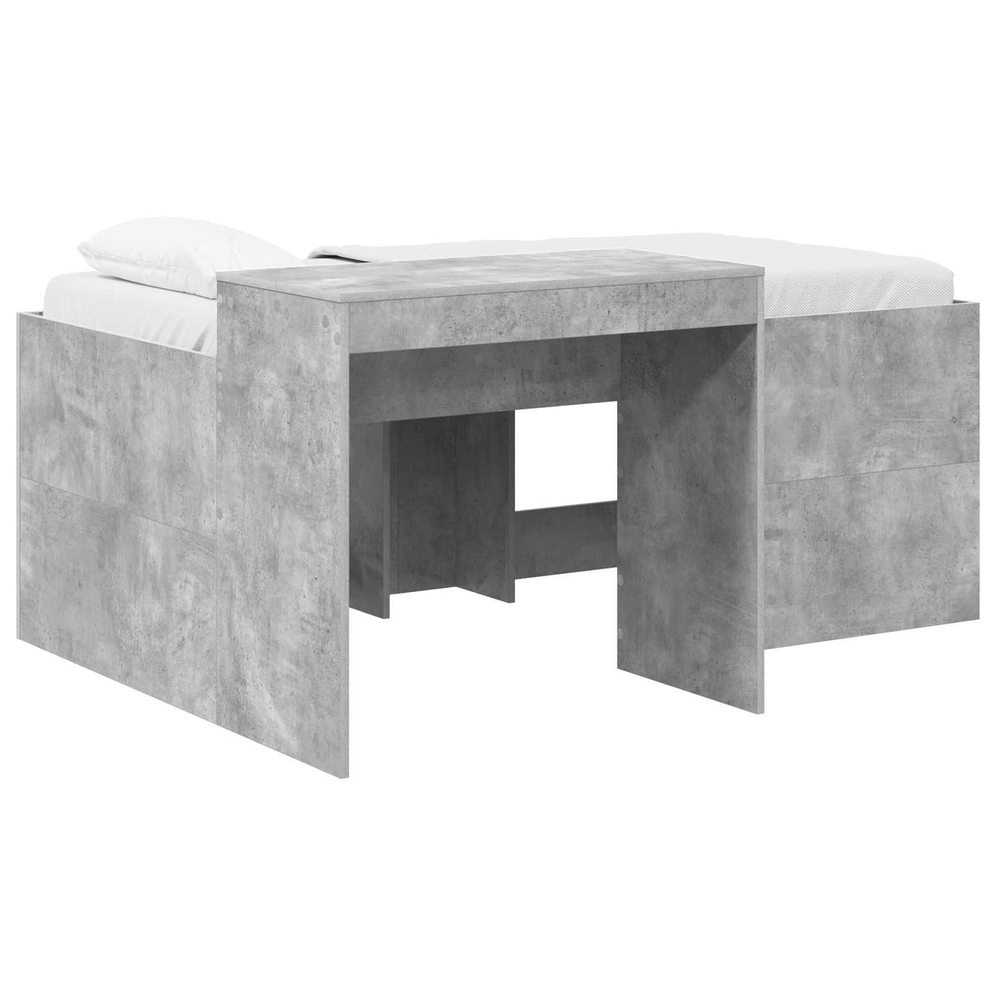 Kids'High Bed Frame with Desk Concrete Grey Engineered Wood
