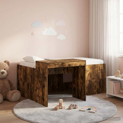 Kids'High Bed Frame with Desk Smoked Oak 80 x 160 cm