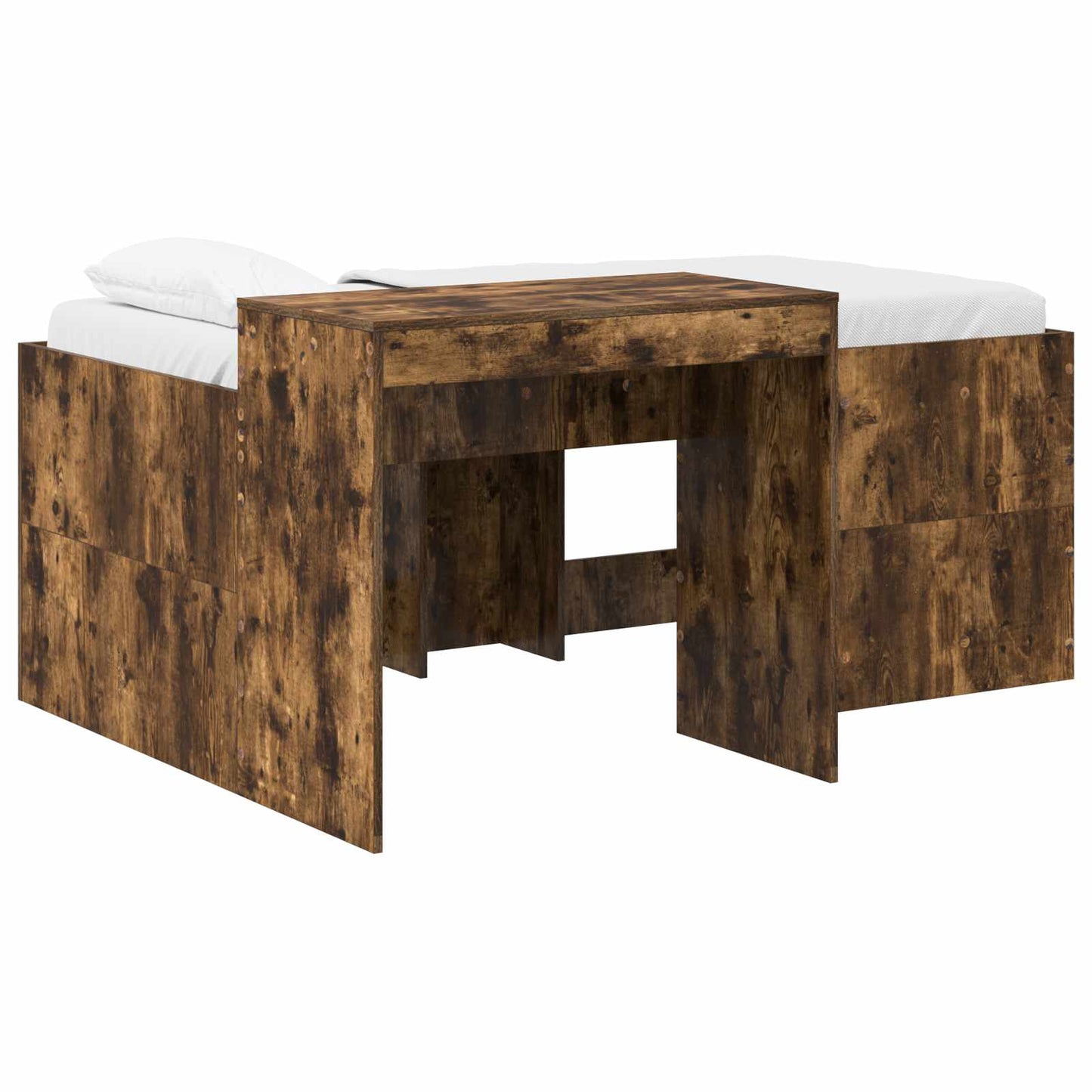 Kids'High Bed Frame with Desk Smoked Oak Engineered Wood