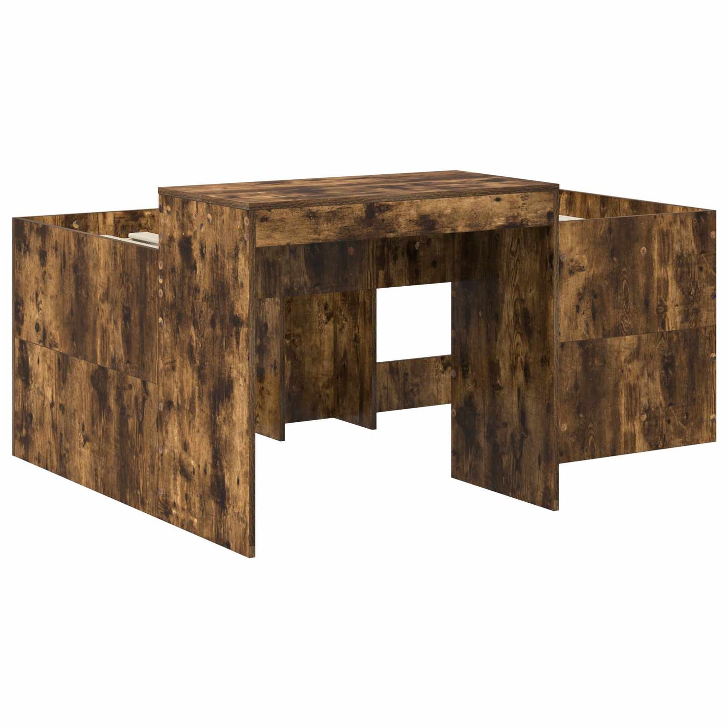 Kids'High Bed Frame with Desk Smoked Oak Engineered Wood