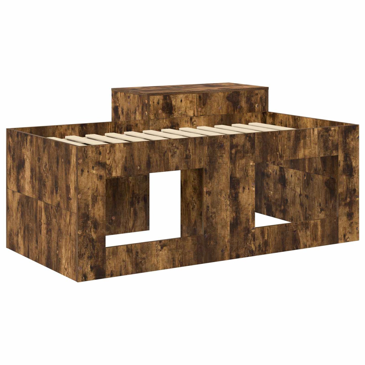 Kids'High Bed Frame with Desk Smoked Oak Engineered Wood