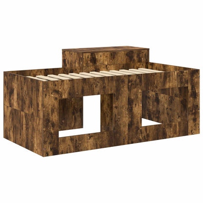 Kids'High Bed Frame with Desk Smoked Oak Engineered Wood