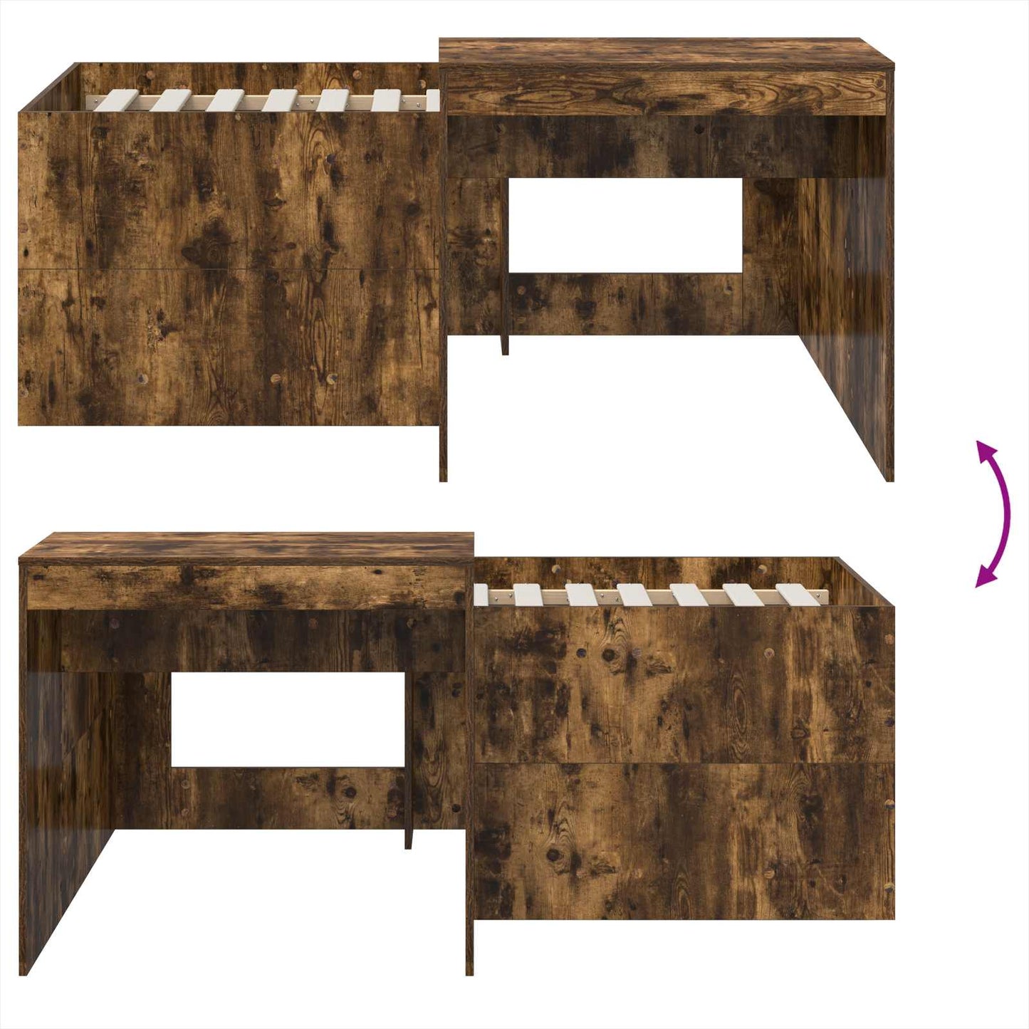 Kids'High Bed Frame with Desk Smoked Oak 80 x 160 cm