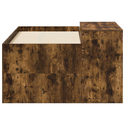 Kids'High Bed Frame with Desk Smoked Oak Engineered Wood