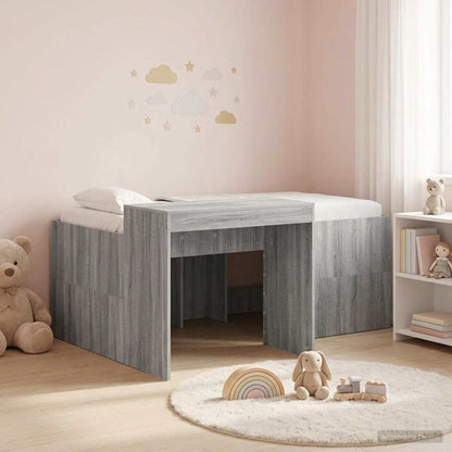 Kids'High Bed Frame with Desk Grey Sonoma Engineered Wood