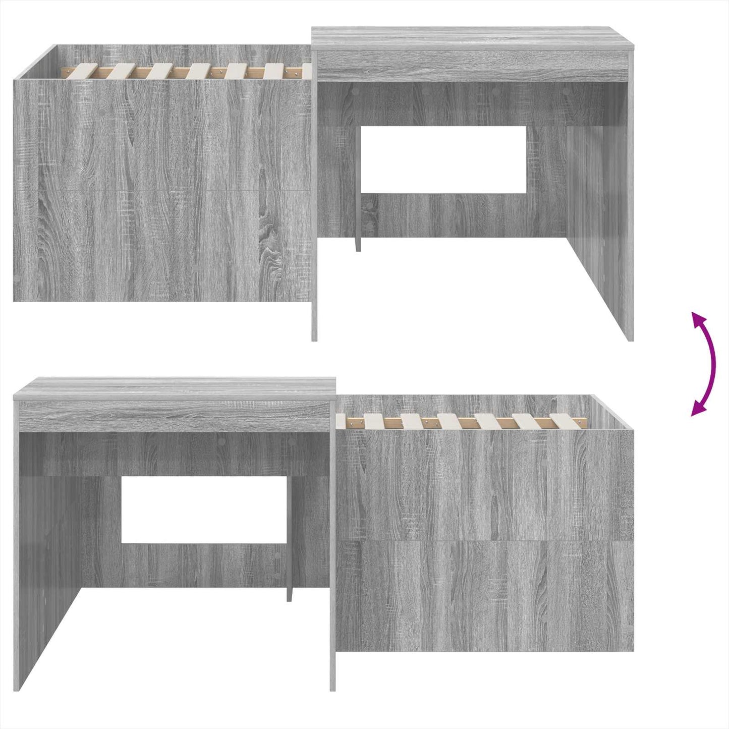 Kids'High Bed Frame with Desk Grey Sonoma Engineered Wood