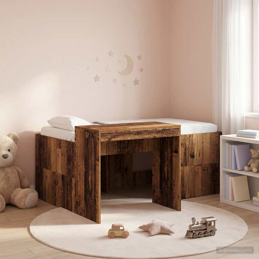 Kids'High Bed Frame with Desk Old Wood Engineered Wood