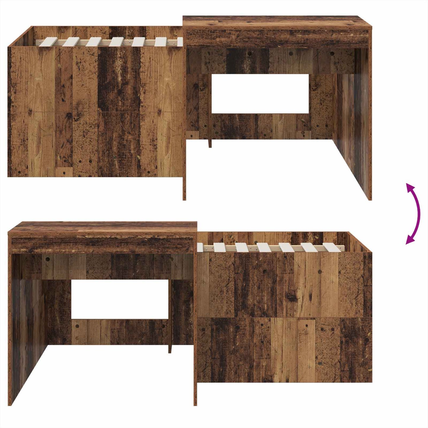 Kids'High Bed Frame with Desk Old Wood Engineered Wood